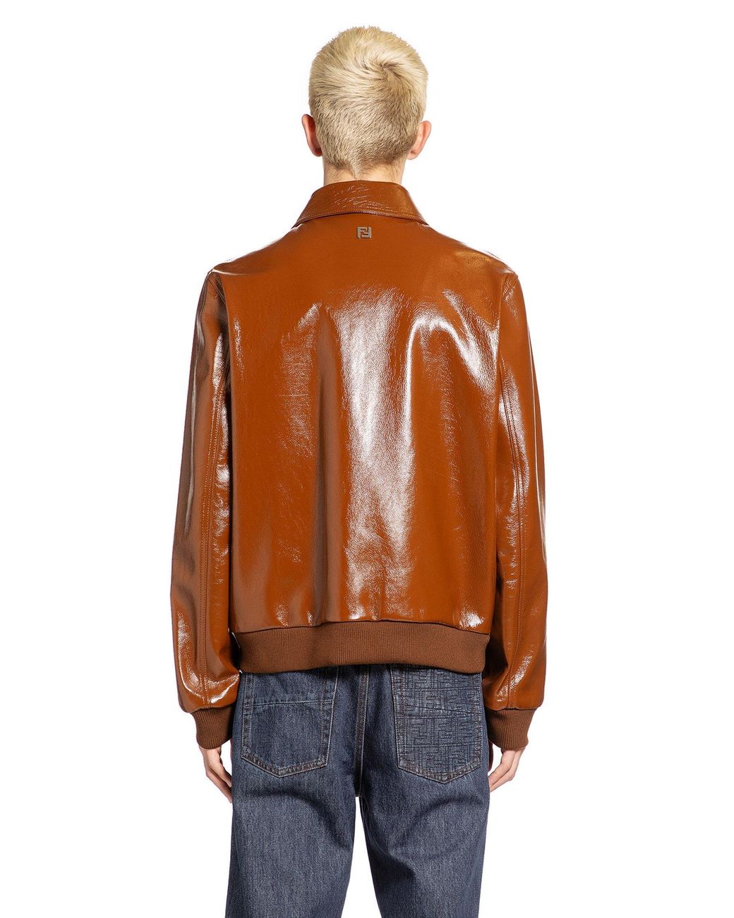 Fendi Brown Lacquered Leather Jacket for men