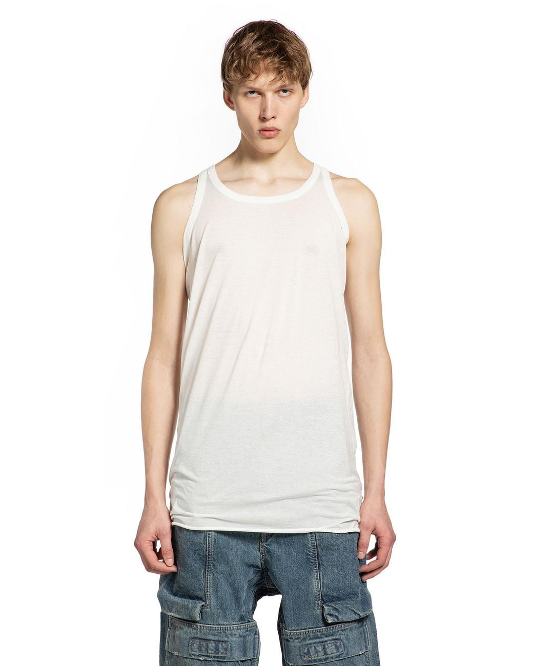 Rick Owens White Temple Loose Tank for men