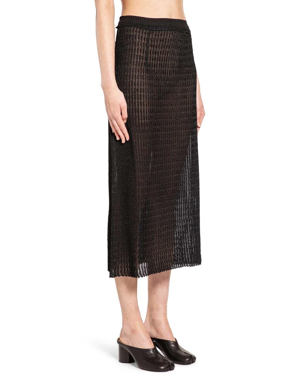 Maison Margiela Black Ribbed-Knit Midi Skirt