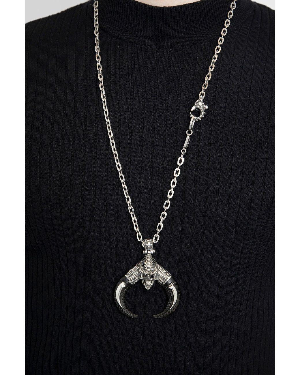 KD2024 Metallic Skull Alien Horn Necklace for men