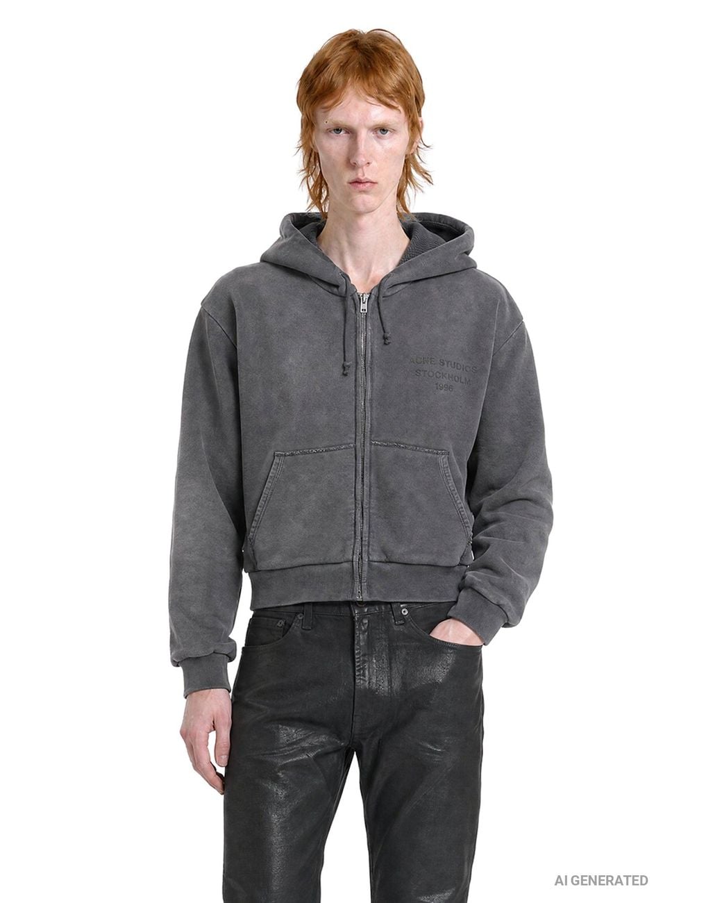 Acne Gray 1996 Logo Zip-Up Hoodie for men