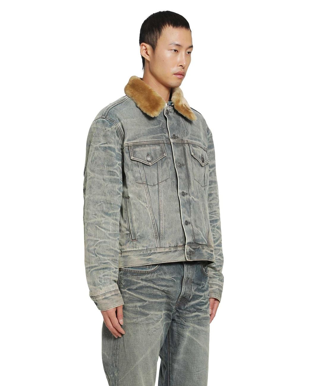 Acne Gray Shearling Collar Denim Jacket for men