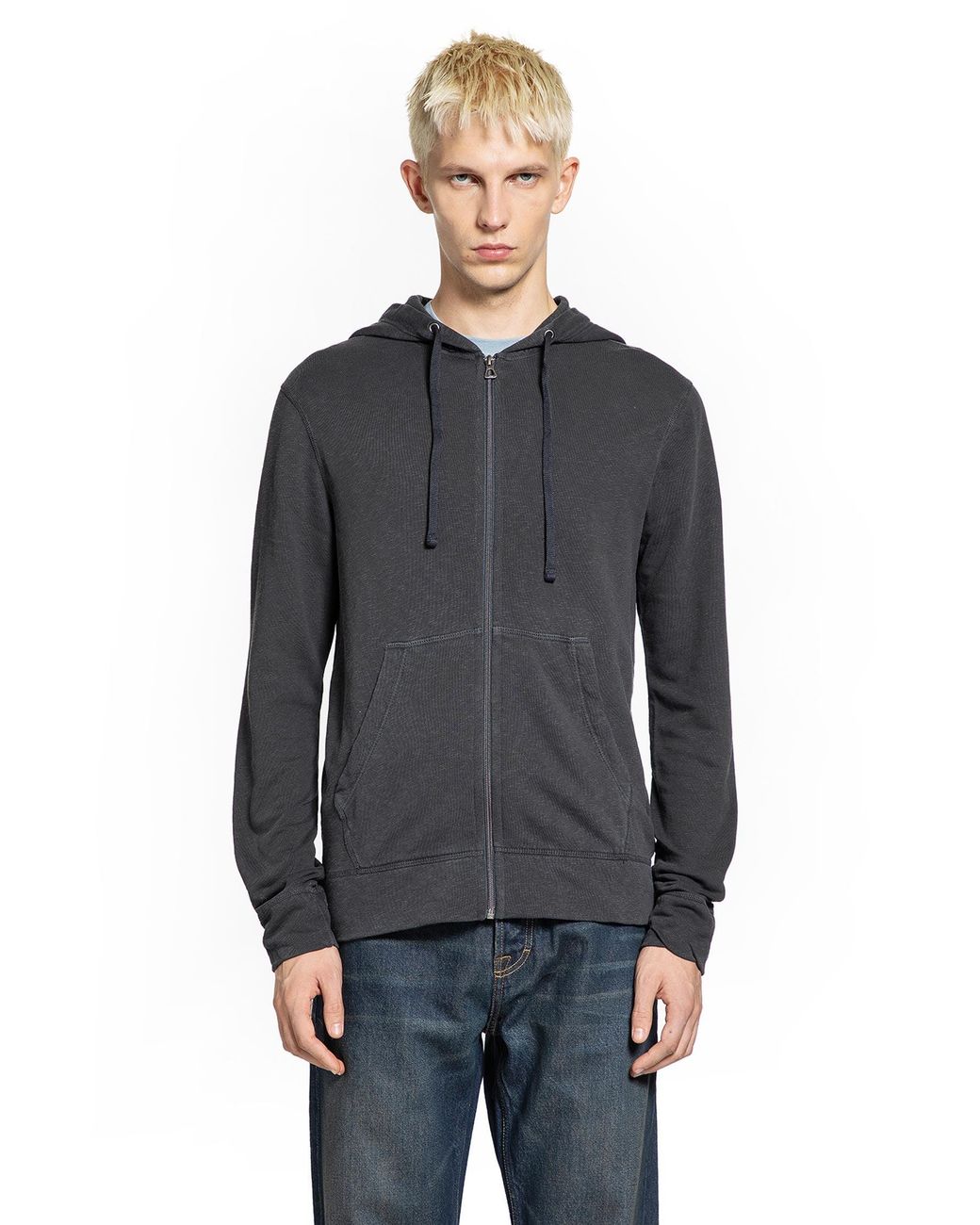 James Perse Gray Vintage French Terry Zip Up Hoodie for men