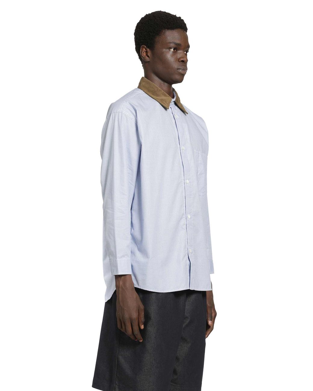 Comme des Garçons White Check Shirt With Corduroy Collar for men