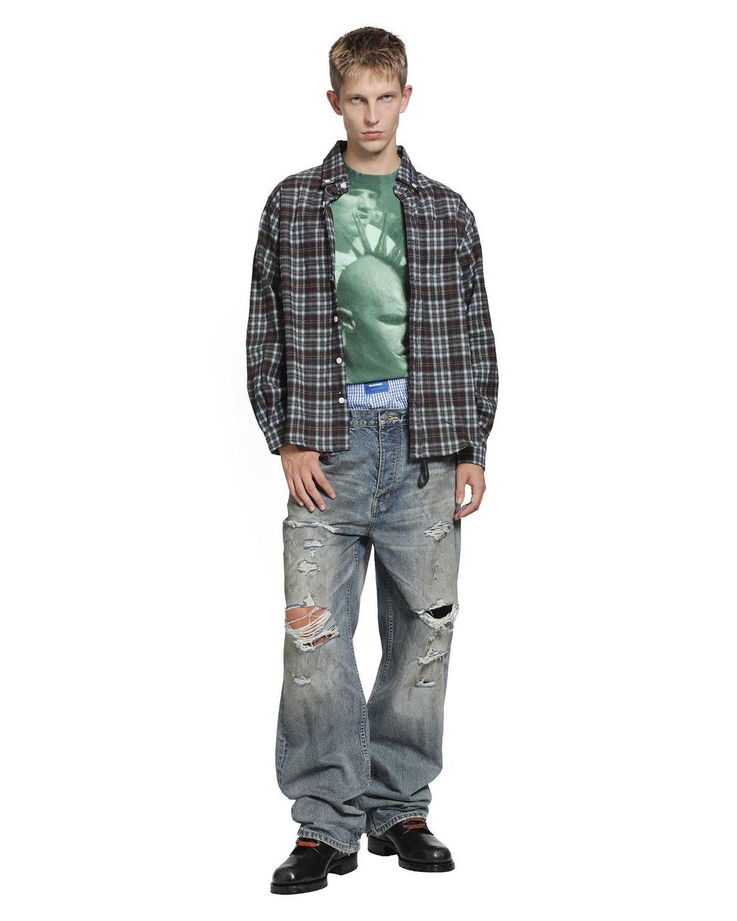 DAGGER Black Micro Check Flannel Shirt for men