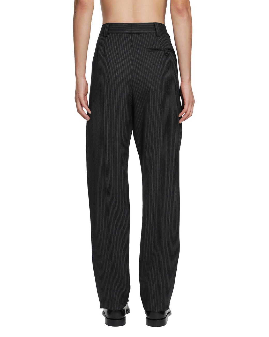 Saint Laurent Black Striped Herringbone Wool Tapered Trousers for men