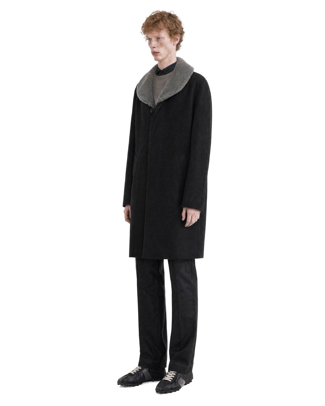Maison Margiela Black Shearling Collar Coat for men