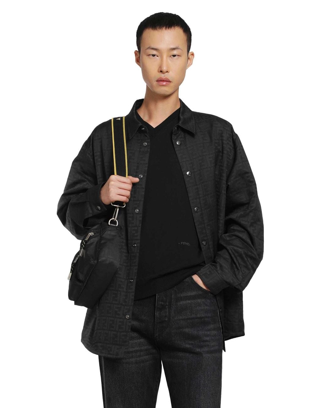 Fendi Black Ff Zucca Jacquard Blouson Jacket for men