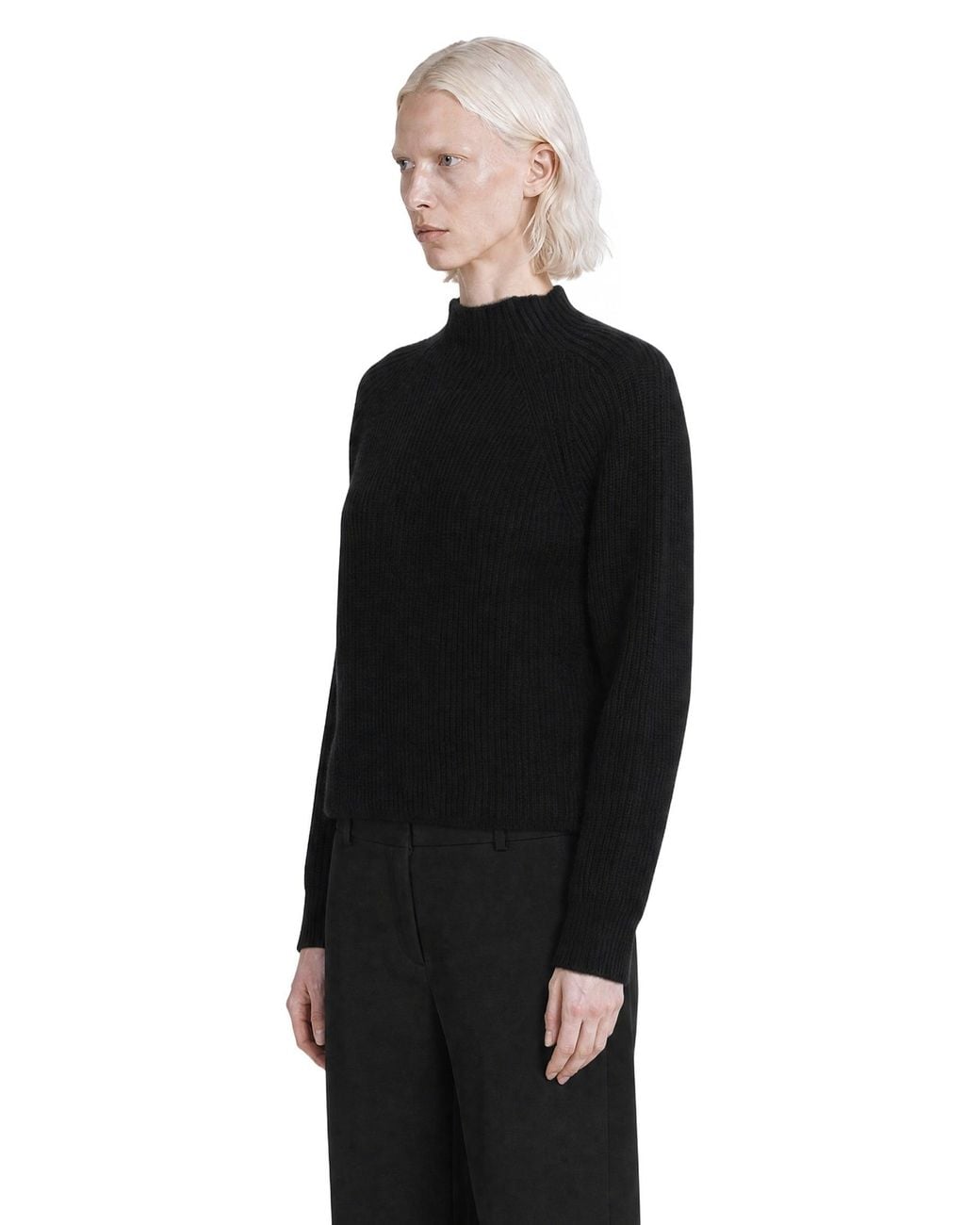 Max Mara Black Wool Cashmere Mock Neck Sweater