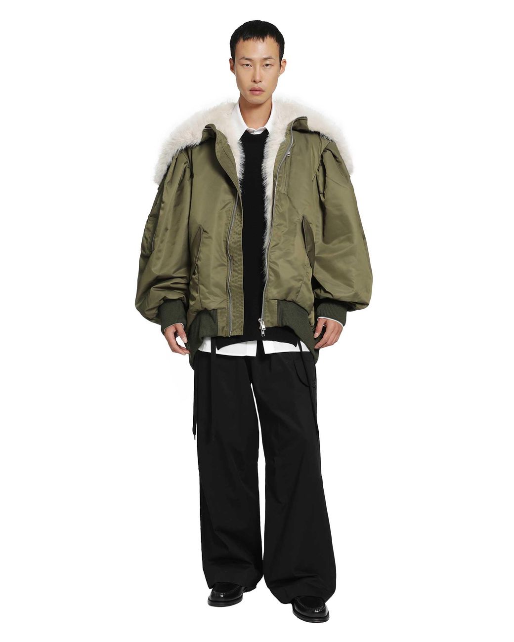 Simone Rocha Green Oversized Split Hooded Bomber Jacket for men