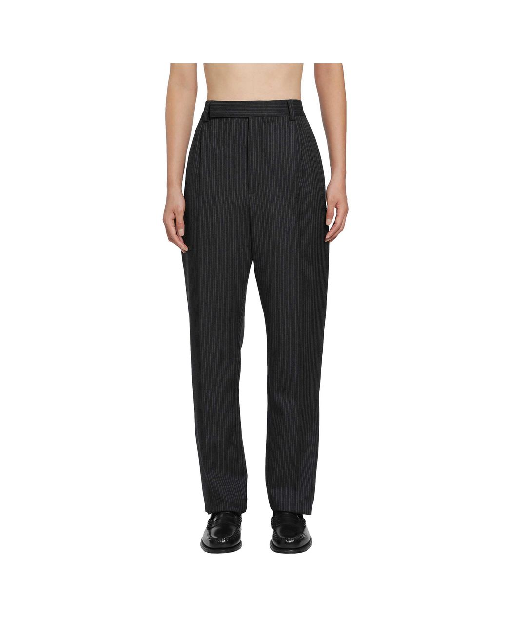 Saint Laurent Black Striped Herringbone Wool Tapered Trousers for men