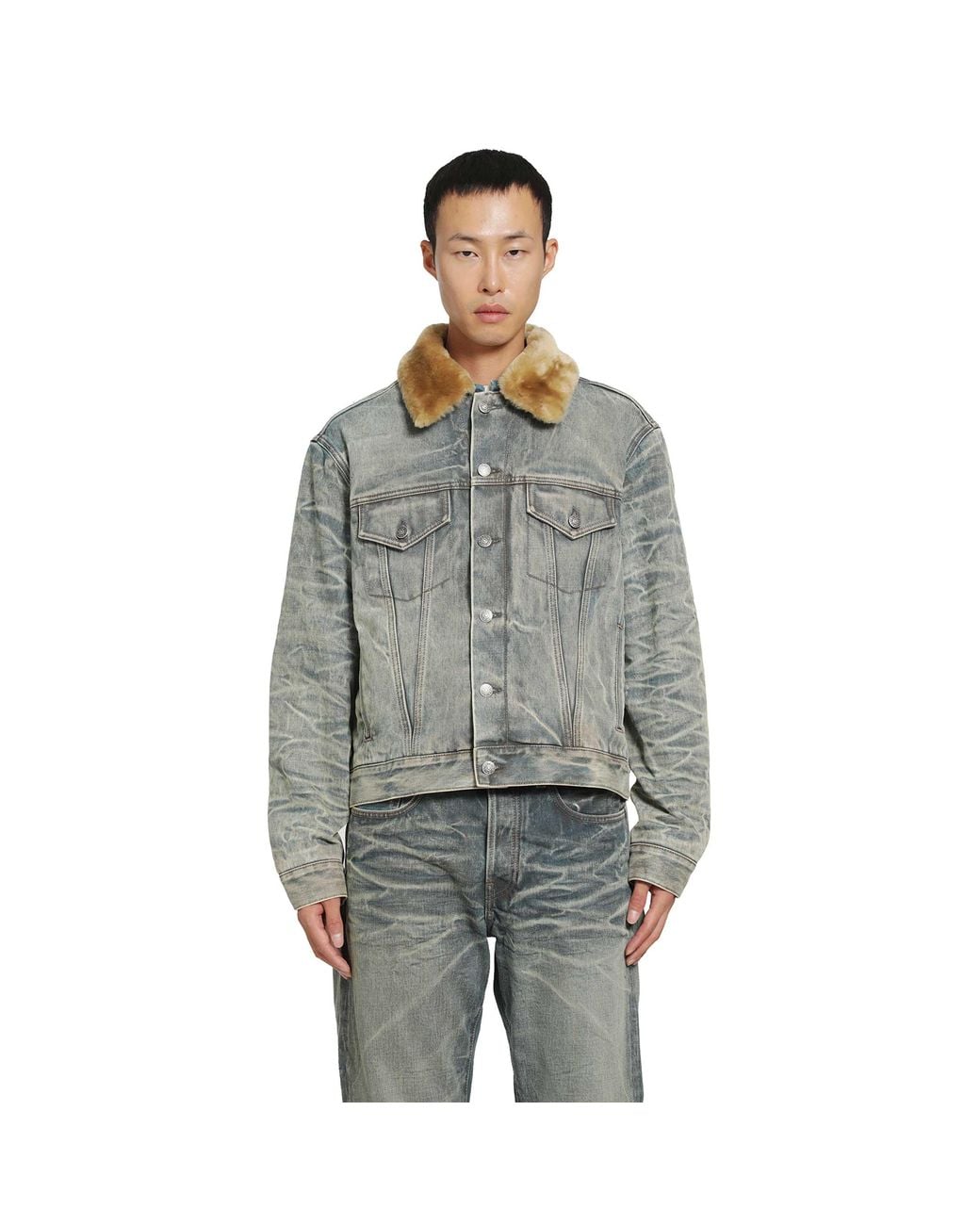 Acne Gray Shearling Collar Denim Jacket for men