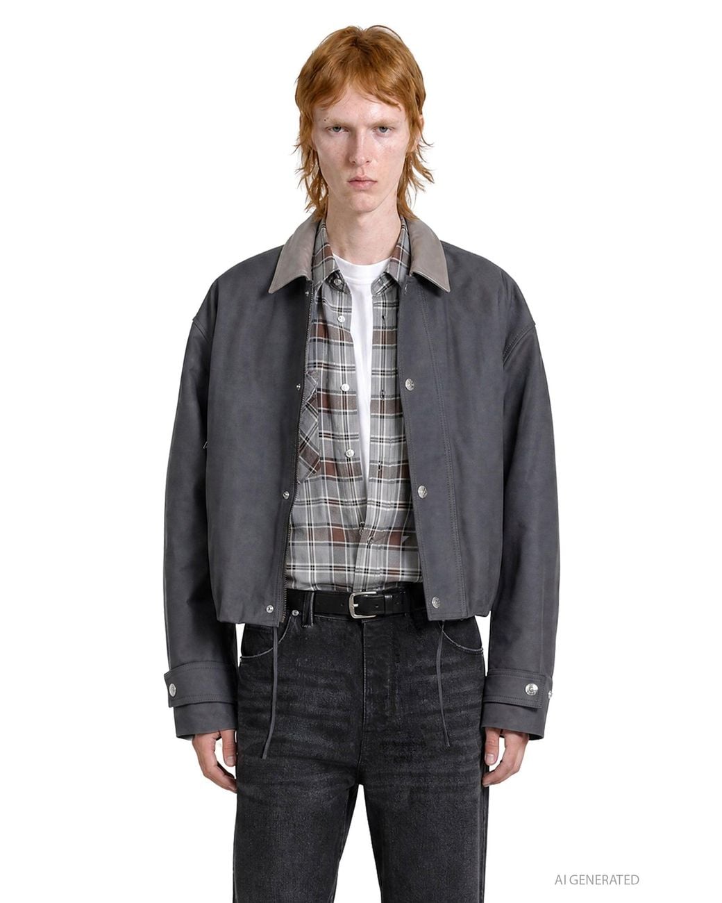 Acne Gray Leather Collar Bomber Jacket for men