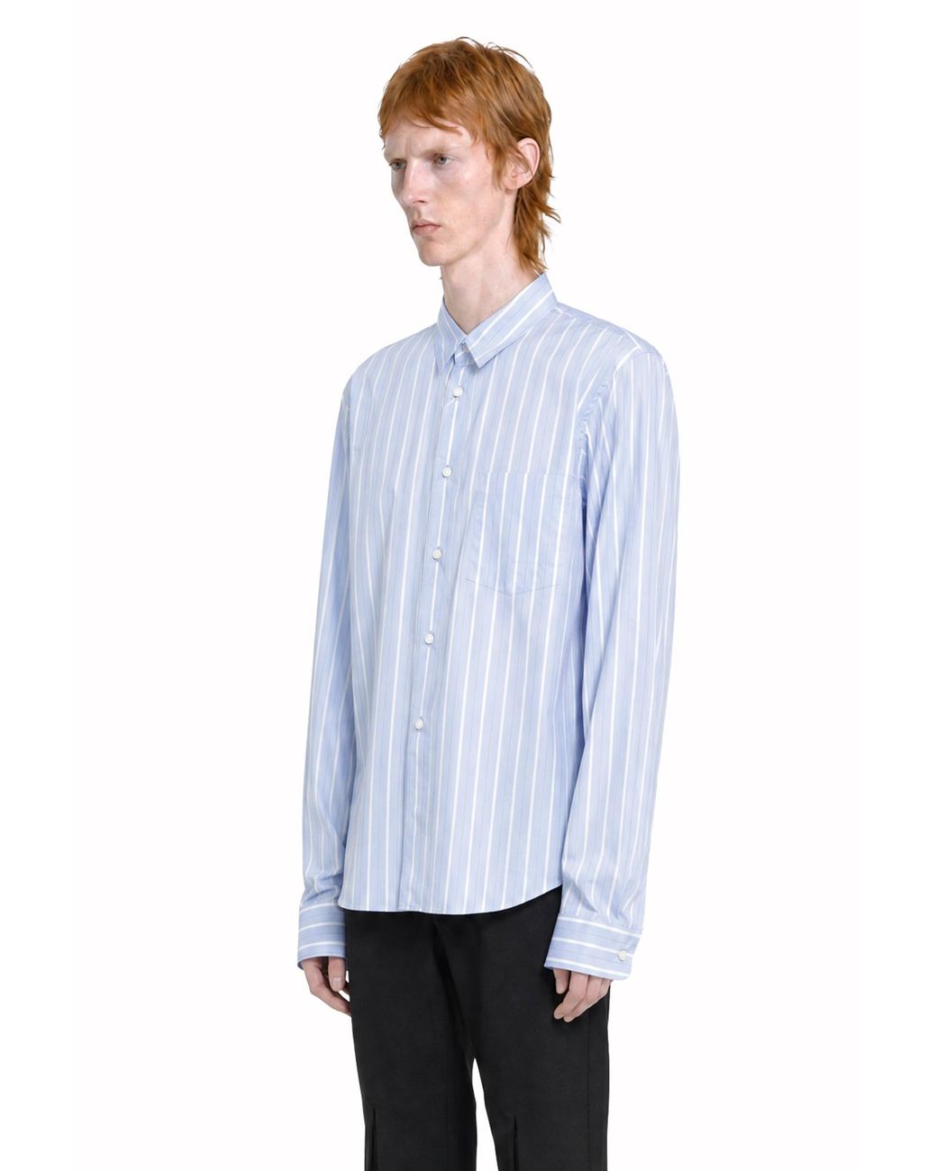 Comme des Garçons Blue Pinstripe And Lace Shirt for men