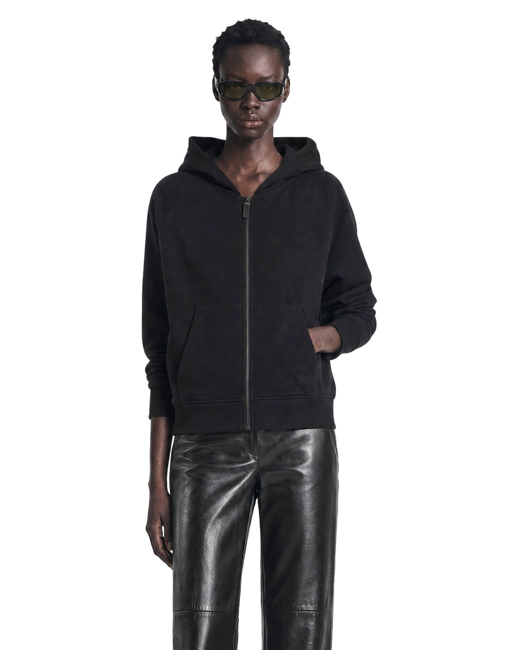 Max Mara Black Technical Cotton Zip-Up Hoodie