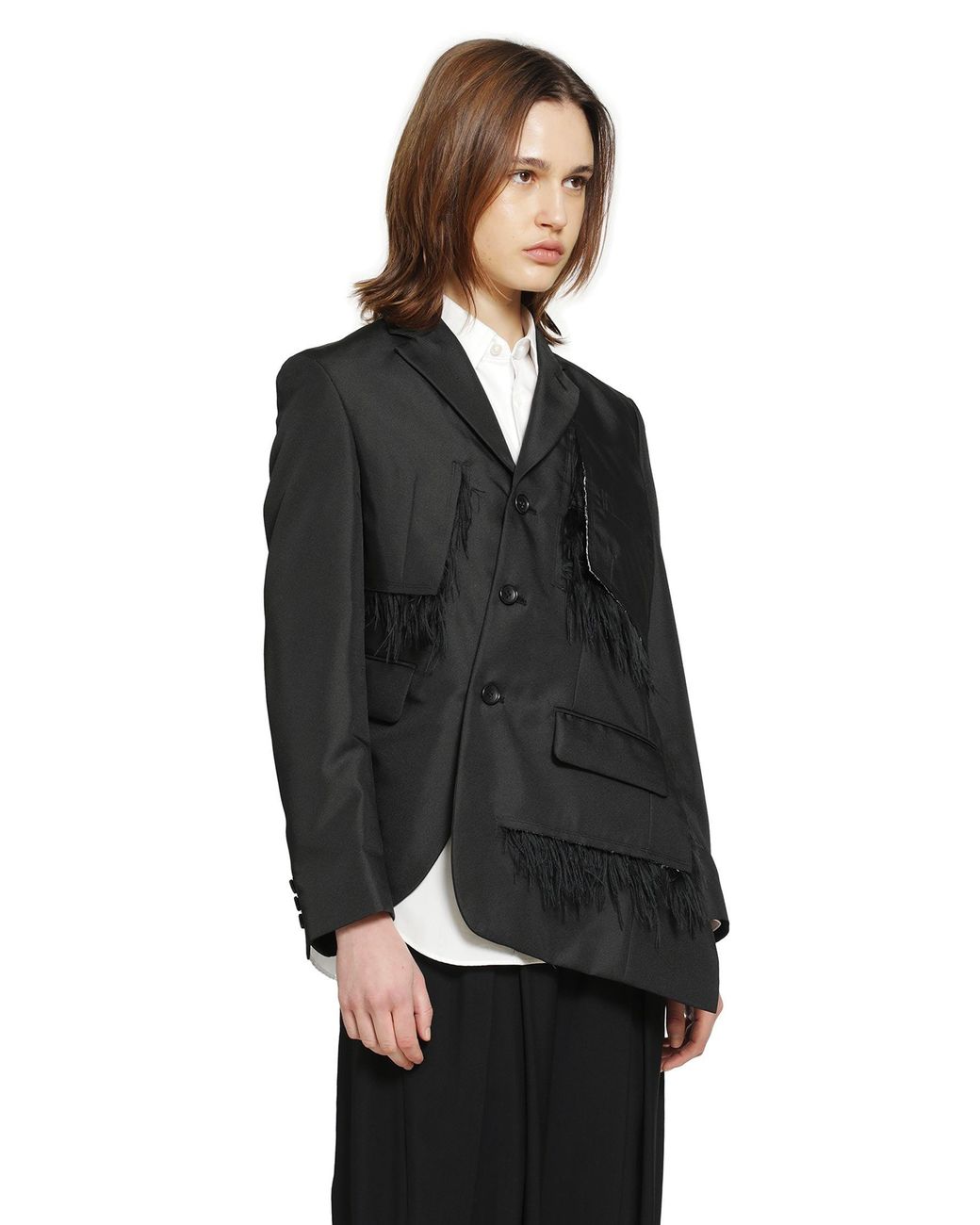 Comme des Garçons Black Single-Breasted Blazer With Frayed Trim