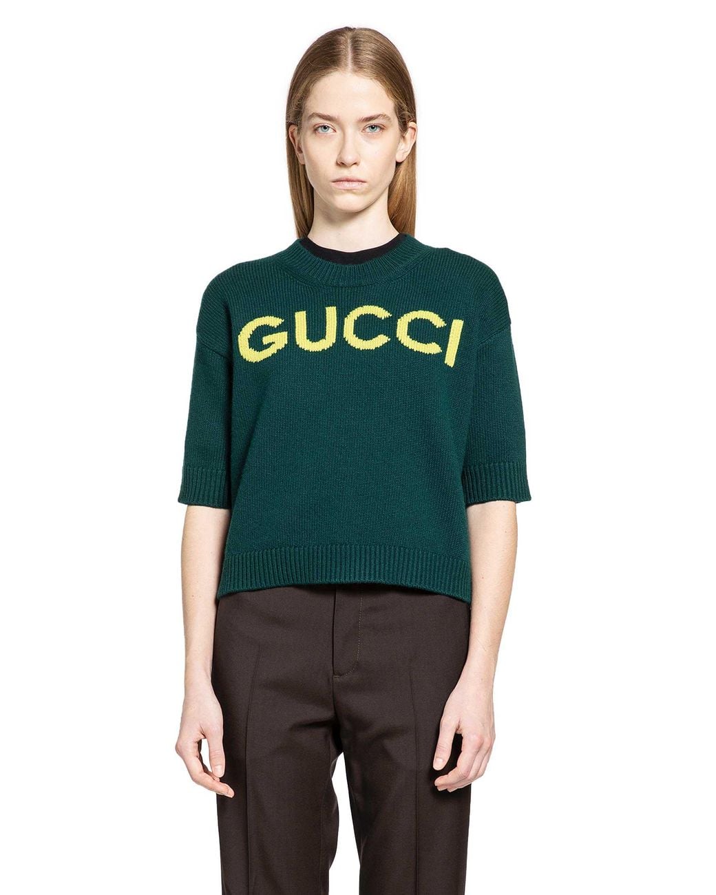 Gucci Green Intarsia Wool Top
