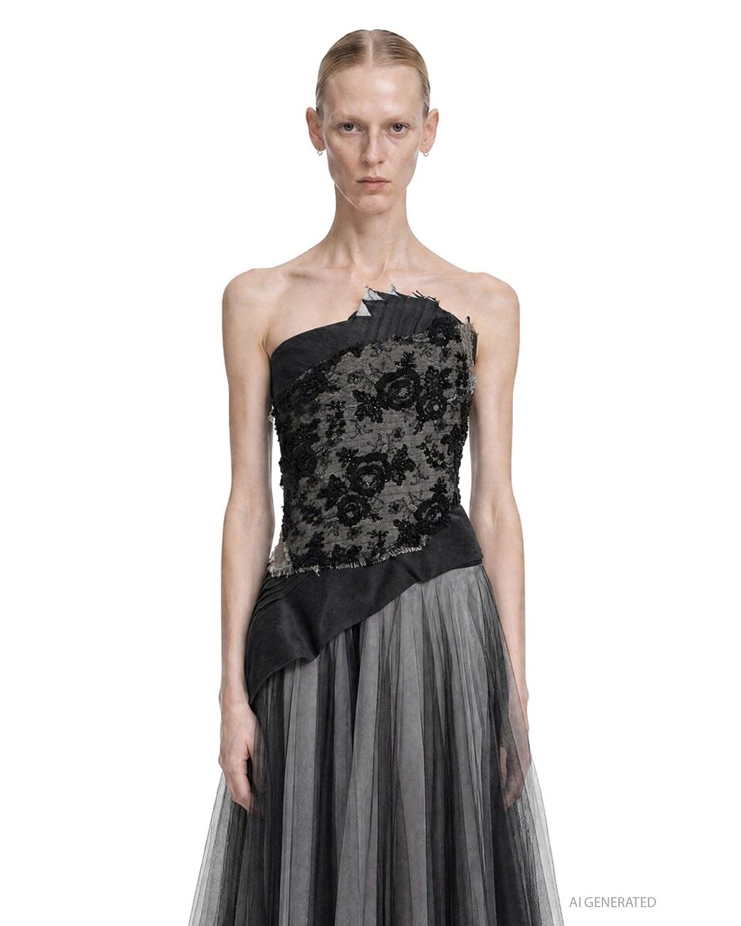 Marc Le Bihan Black Beaded Brocade Corset Top