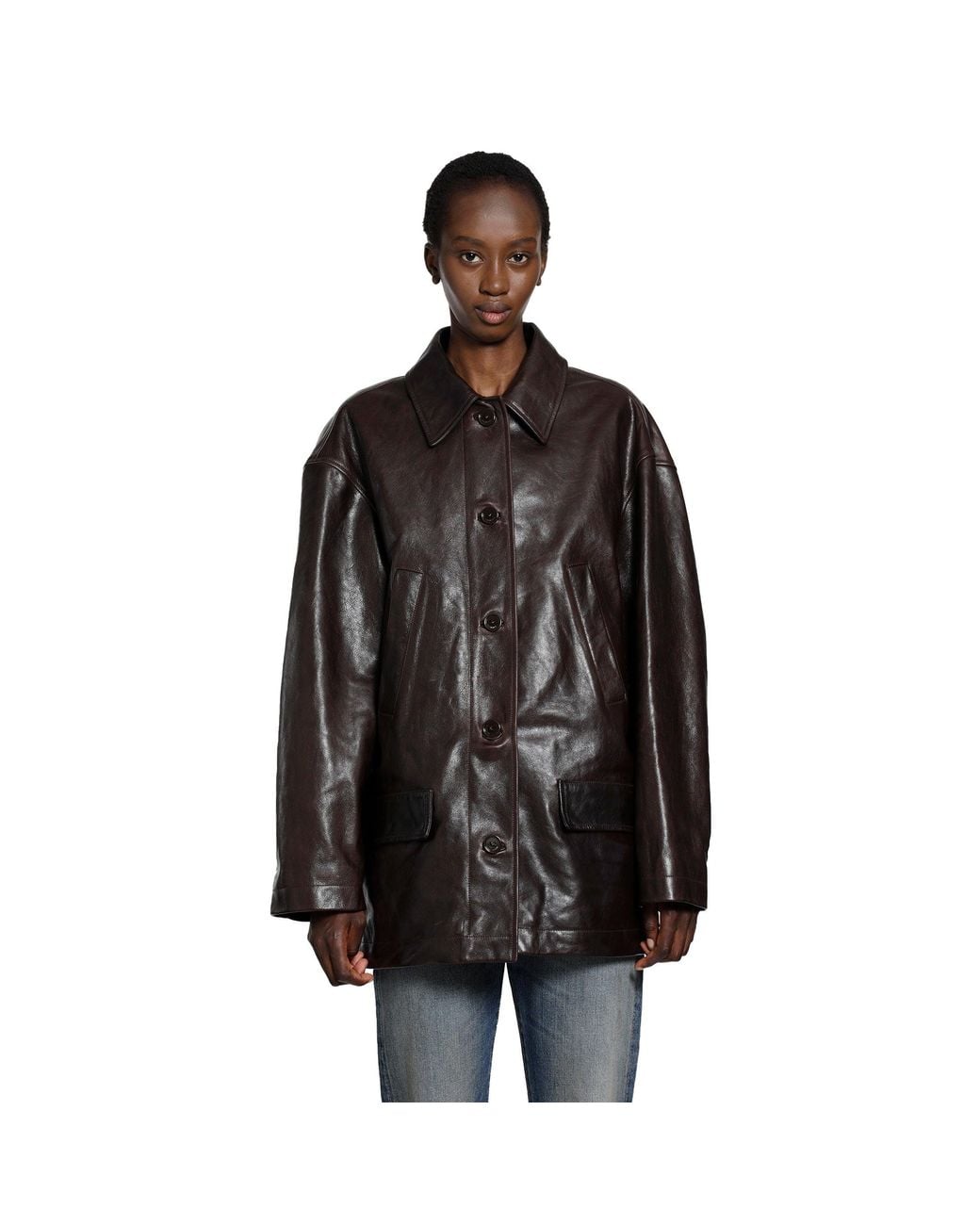 Balenciaga Black Oversized Leather Car Coat