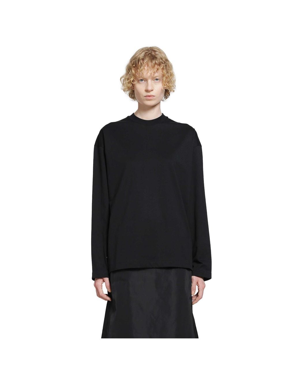 Jil Sander Black Cotton Crewneck Long Sleeve T-Shirt