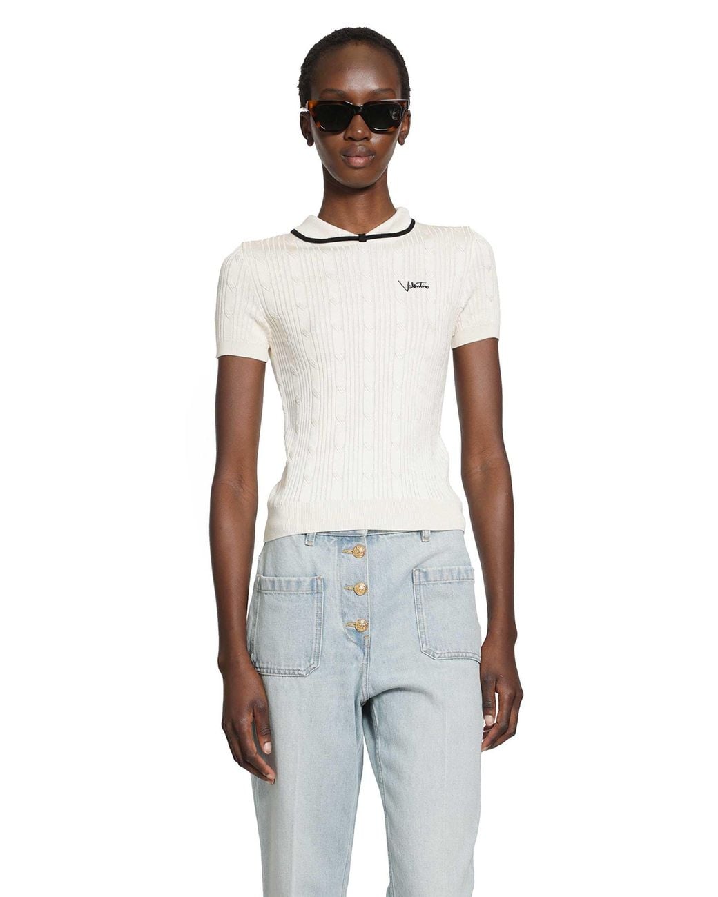 Valentino White Cotton-Blend Top