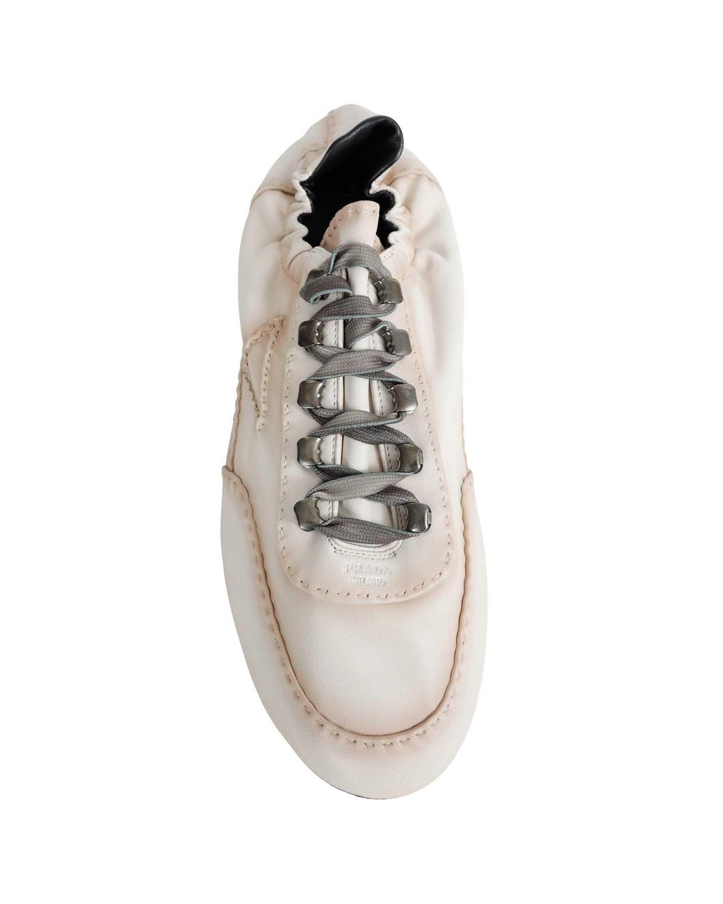 Prada White Collapse Antiqued Nappa Leather Sneakers for men