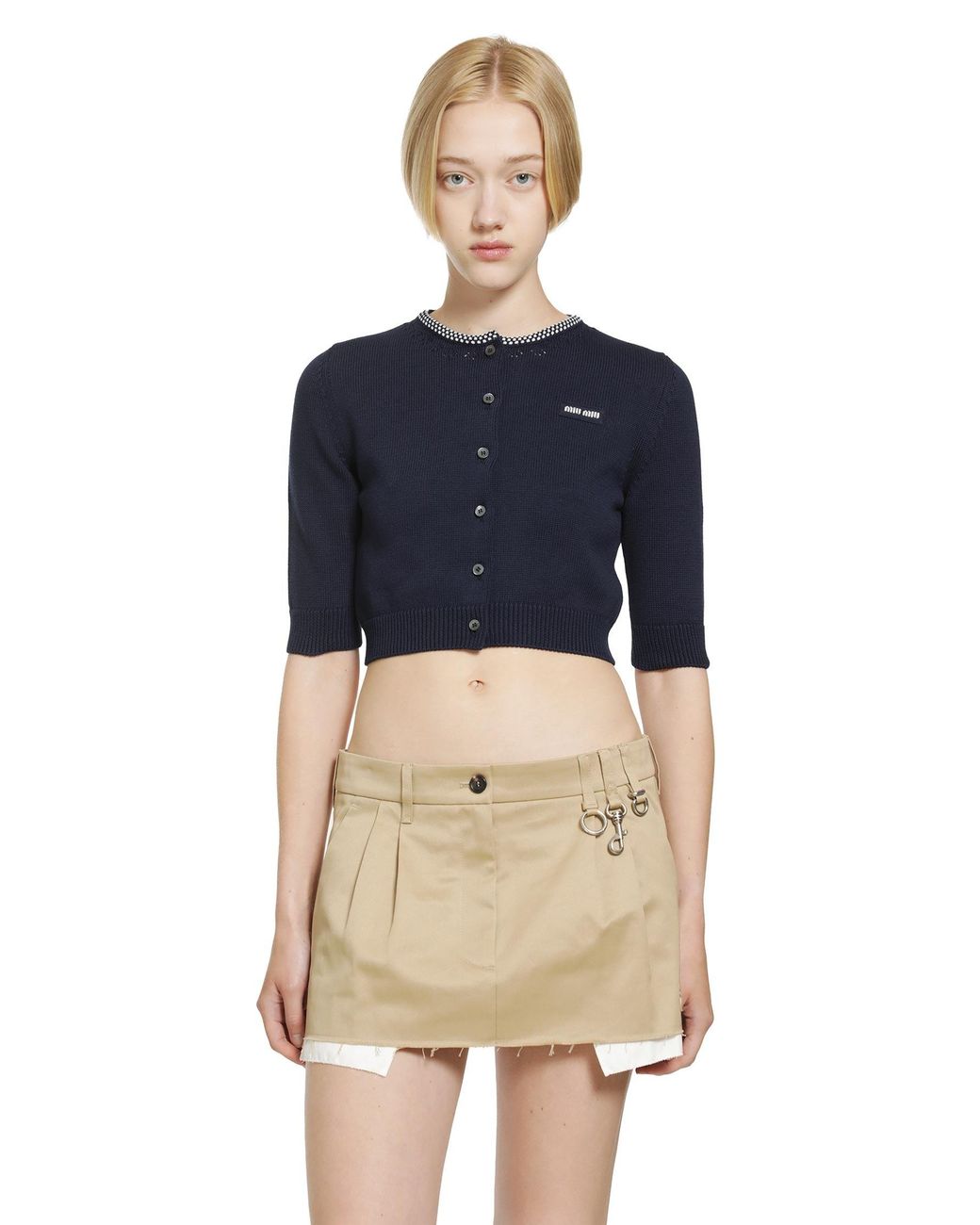 Miu Miu Blue Cotton Cropped Cardigan