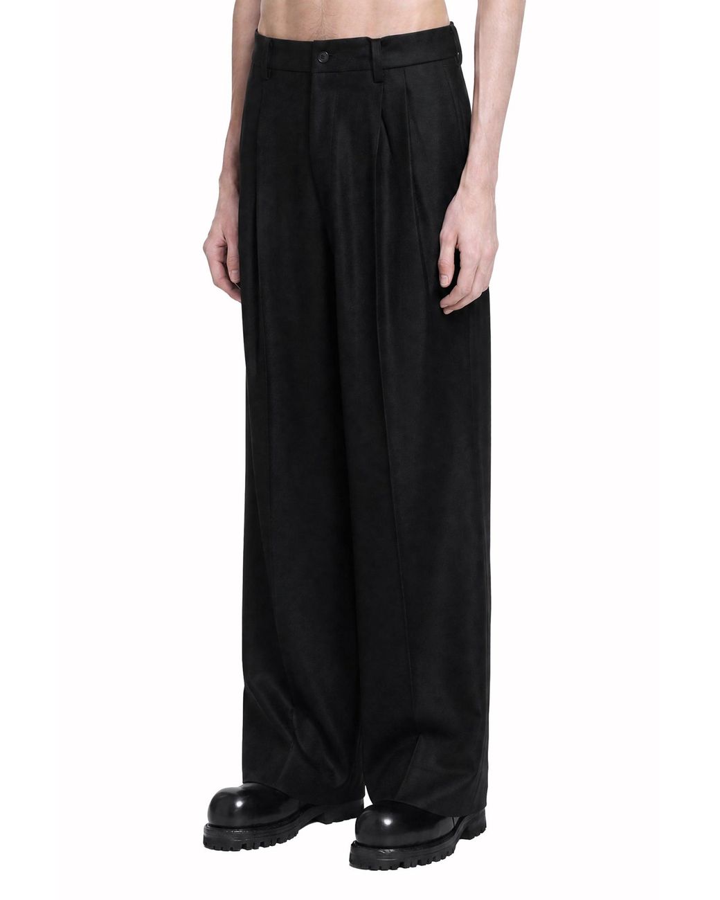 Ssstein Black Compressed Flannel Wide Trousers for men