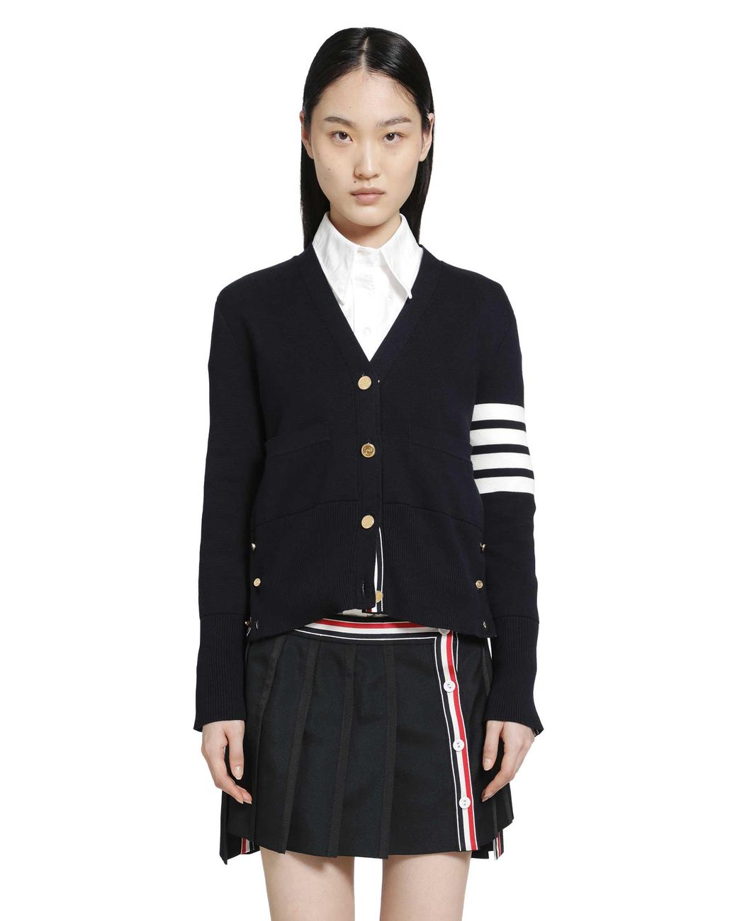 Thom Browne Black Milano Classic 4-Bar V-Neck Cardigan