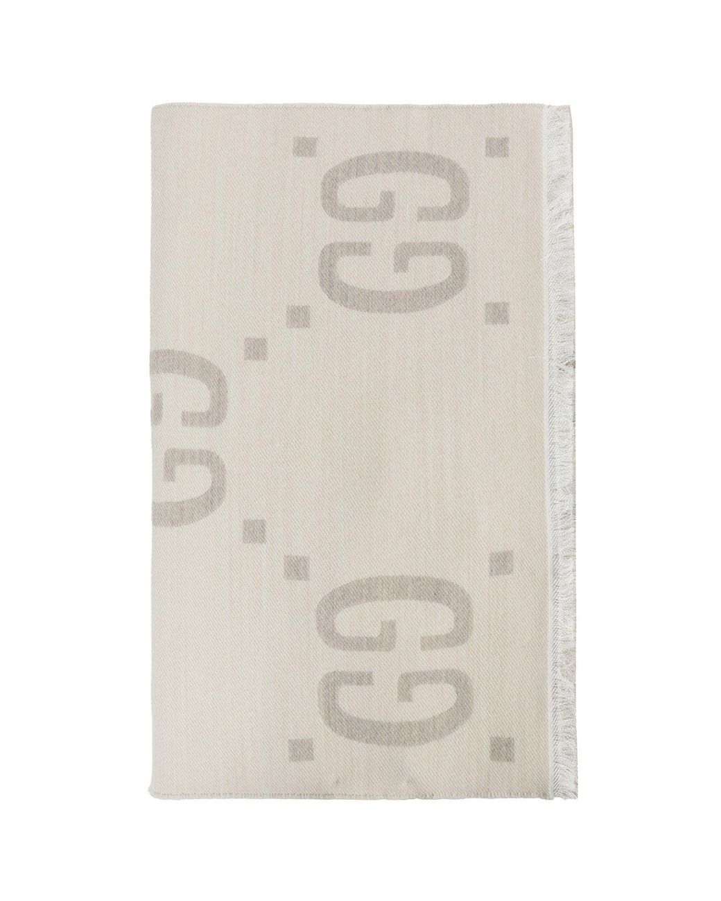 Gucci Natural Gg Jacquard Wool Silk Scarf for men