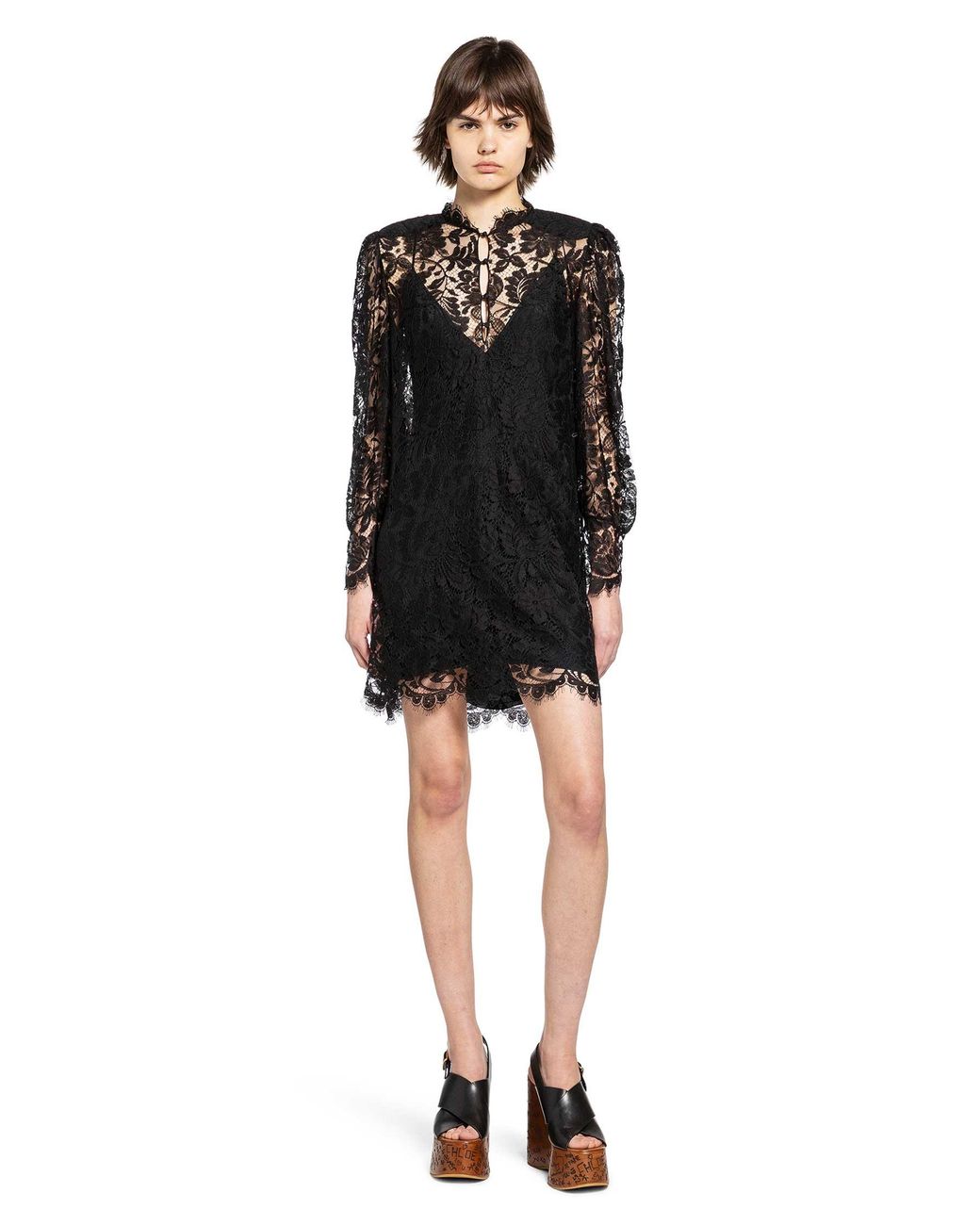 Chloé Black Floral Lace Mini Dress