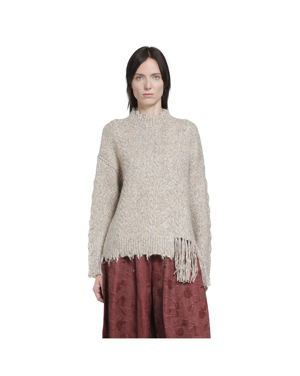 YA YI Gray Mantra Fringe Sweater