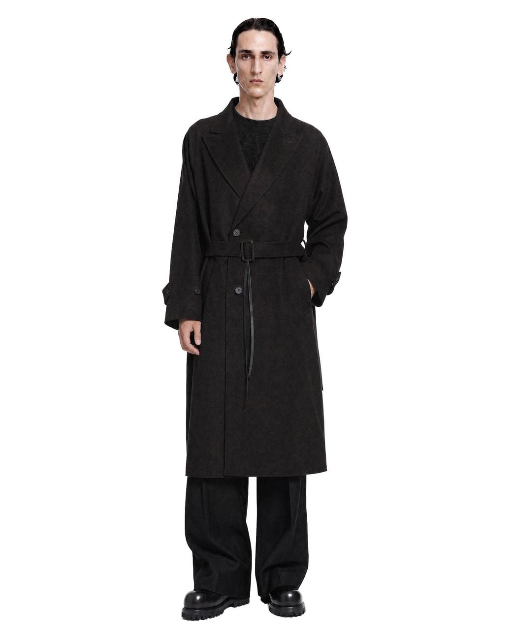Ssstein Black Oversized Peak Lapel Chester Coat for men