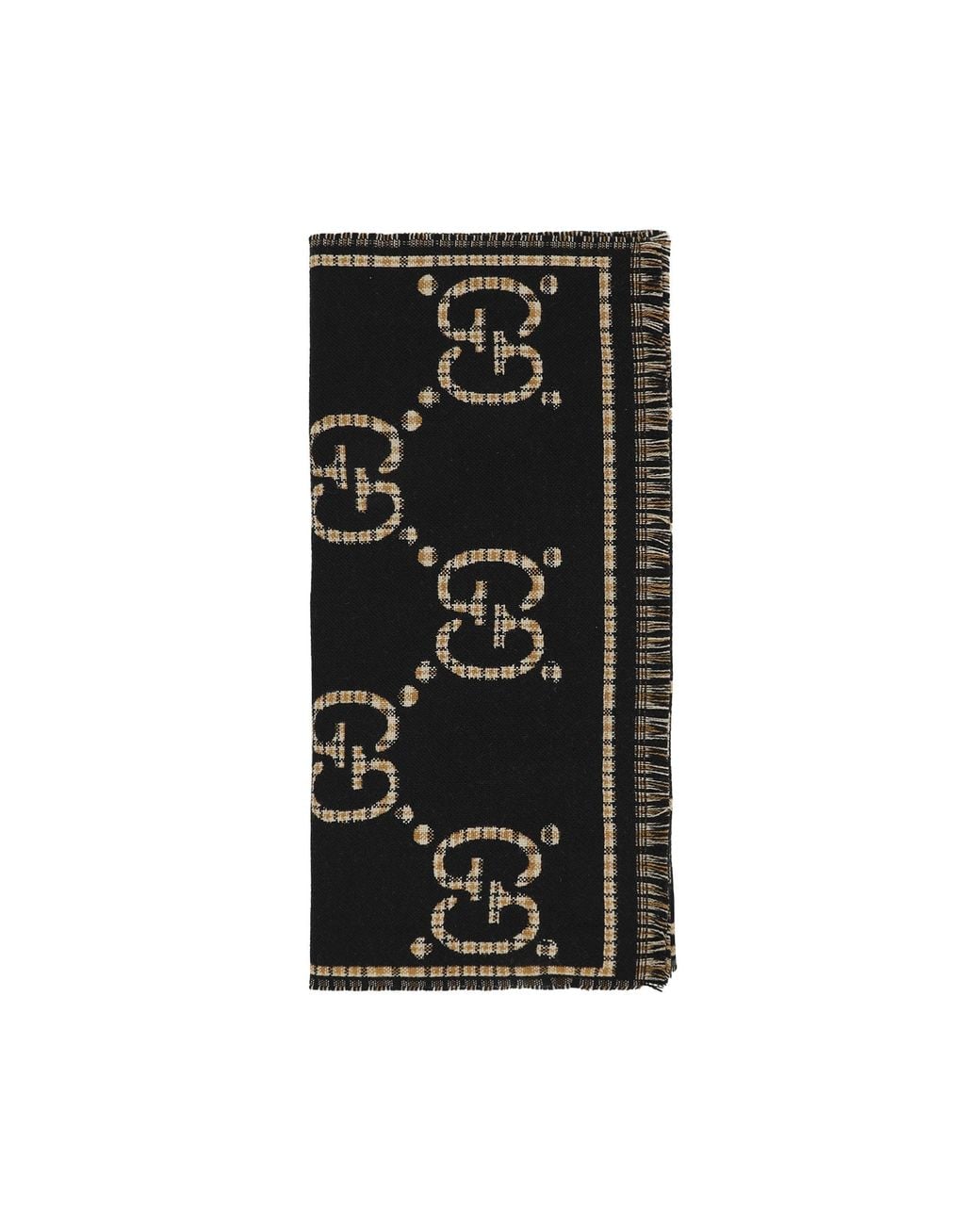 Gucci Black Check Gg Wool Scarf for men