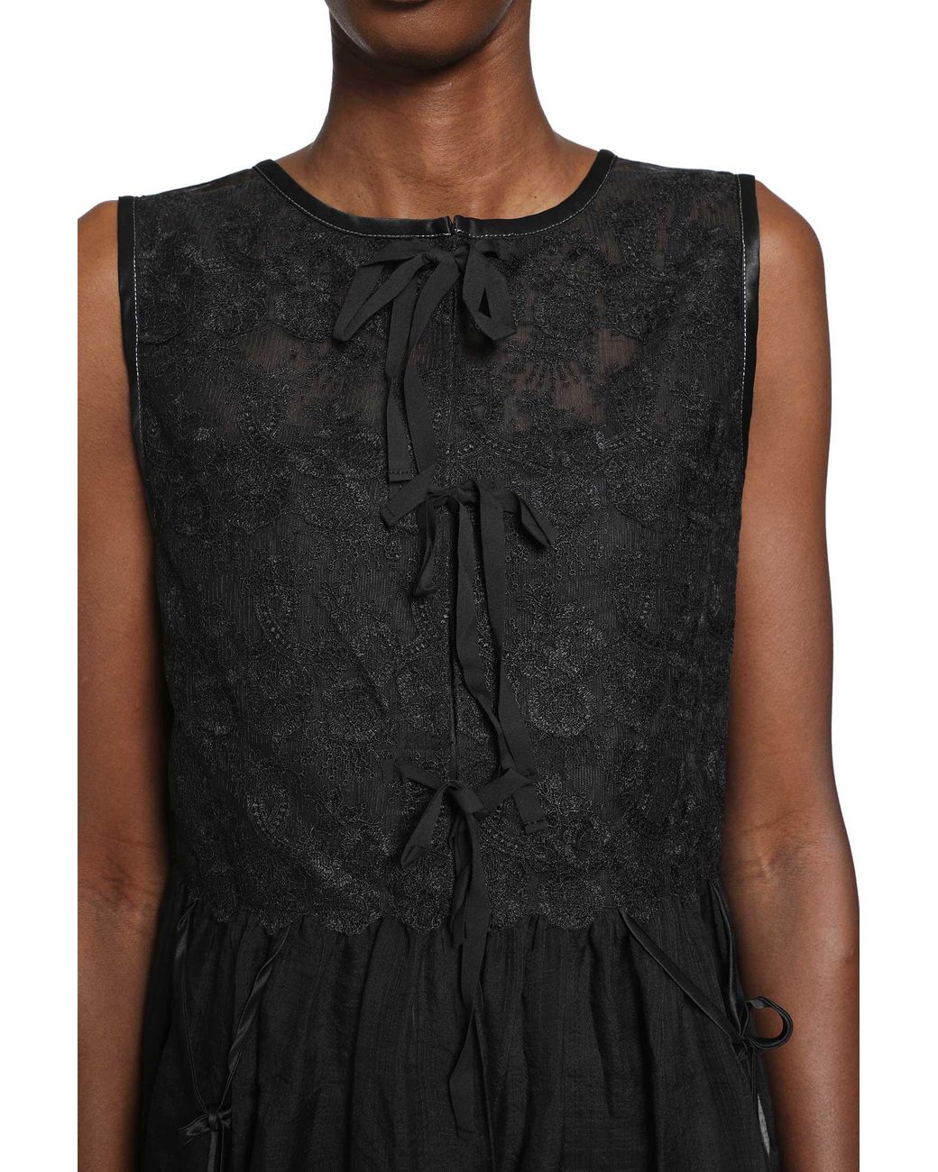 Renli Su Black Silk Sheer Lace Mini Dress