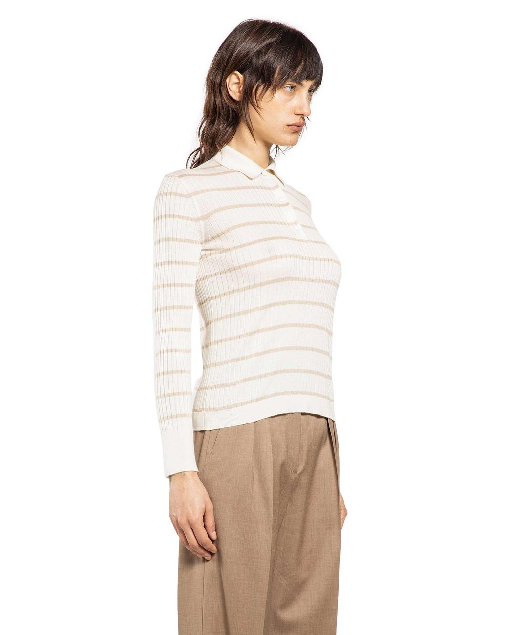 Max Mara Natural Striped Cashmere Silk Polo