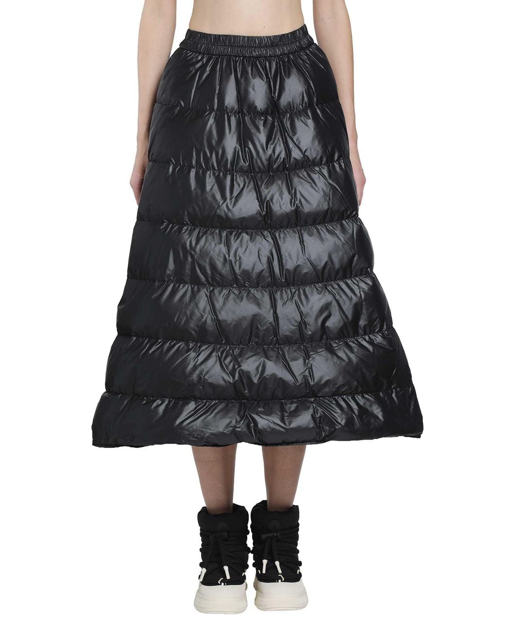 Moncler Black Long Nylon Laqué Down Skirt
