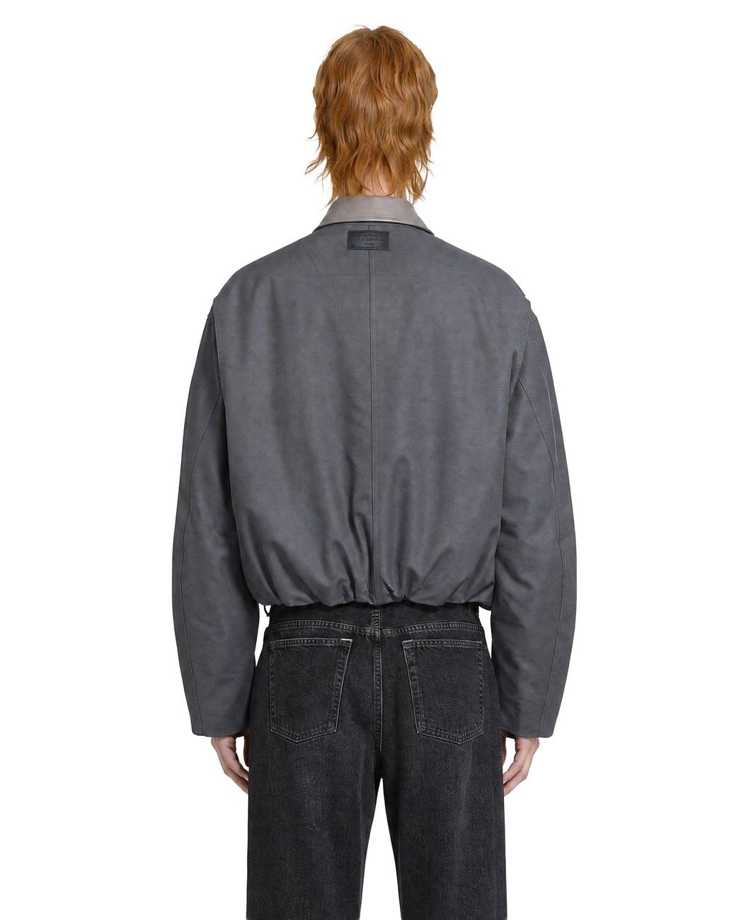 Acne Gray Leather Collar Bomber Jacket for men