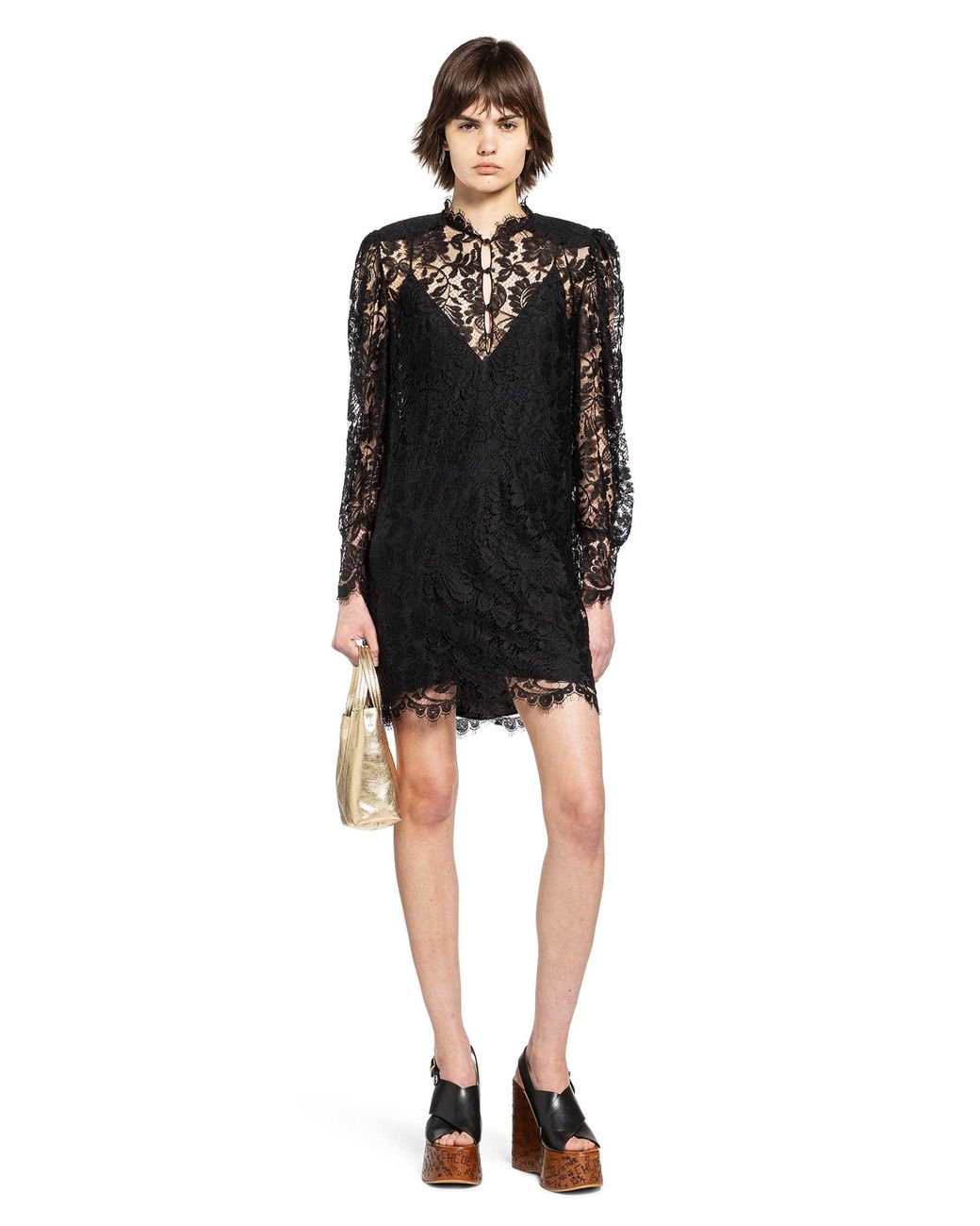 Chloé Black Floral Lace Mini Dress