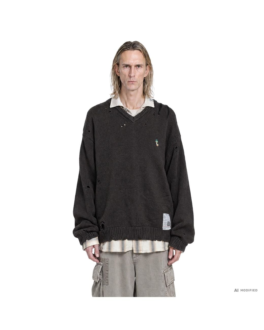 Maison Mihara Yasuhiro Black Triple Layered Collared Sweater for men