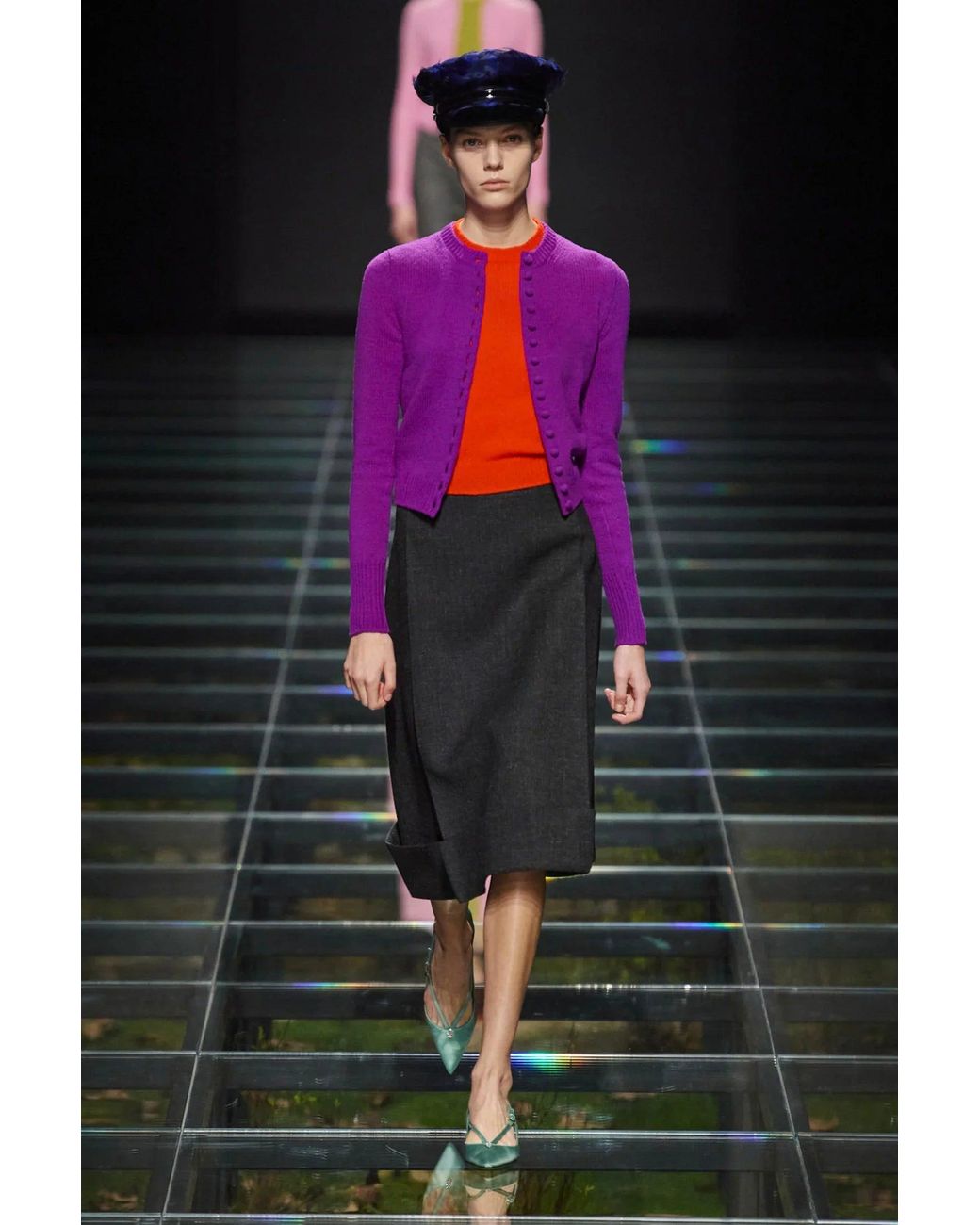 Prada Blue Vintage-Look Rush Stitch Midi-Skirt