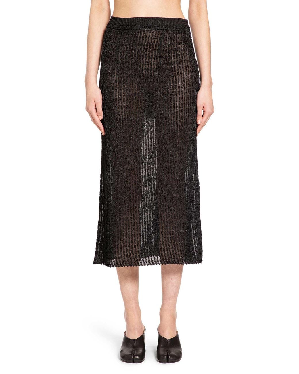 Maison Margiela Black Ribbed-Knit Midi Skirt