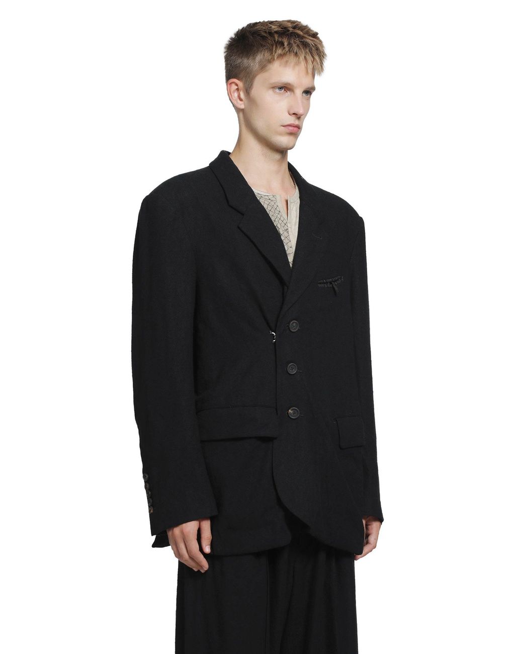 Ziggy Chen Black Wrap Closure 3 Button Blazer for men
