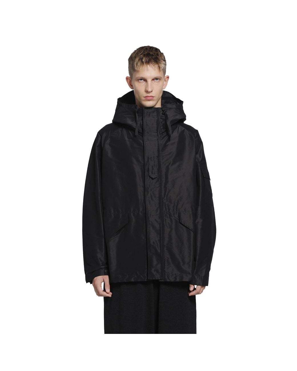 Comoli Black Cotton Silk Military Parka for men