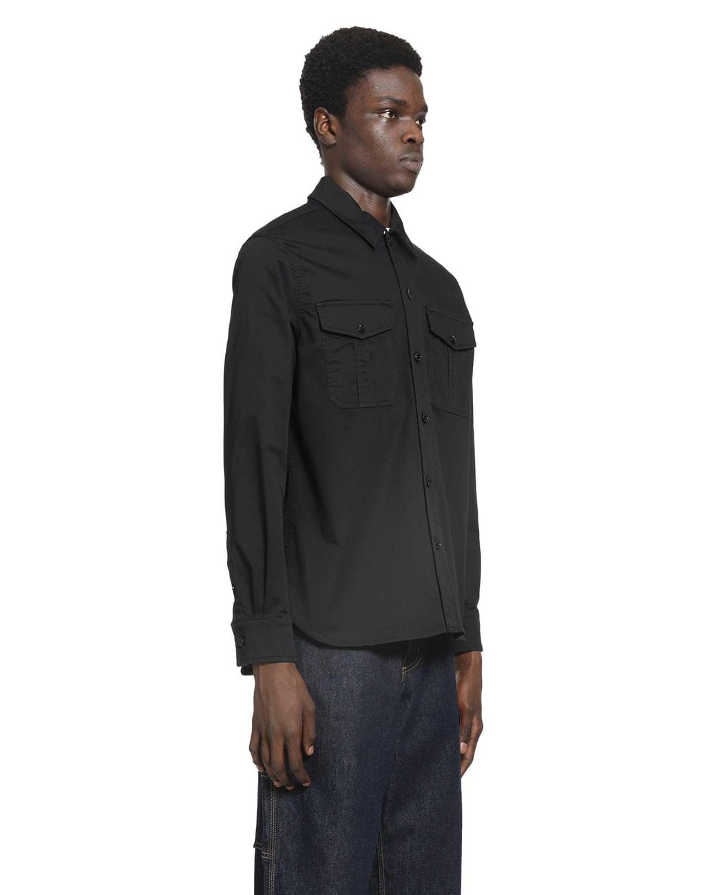 Moncler Black Stretch Cotton Gabardine Shirt for men
