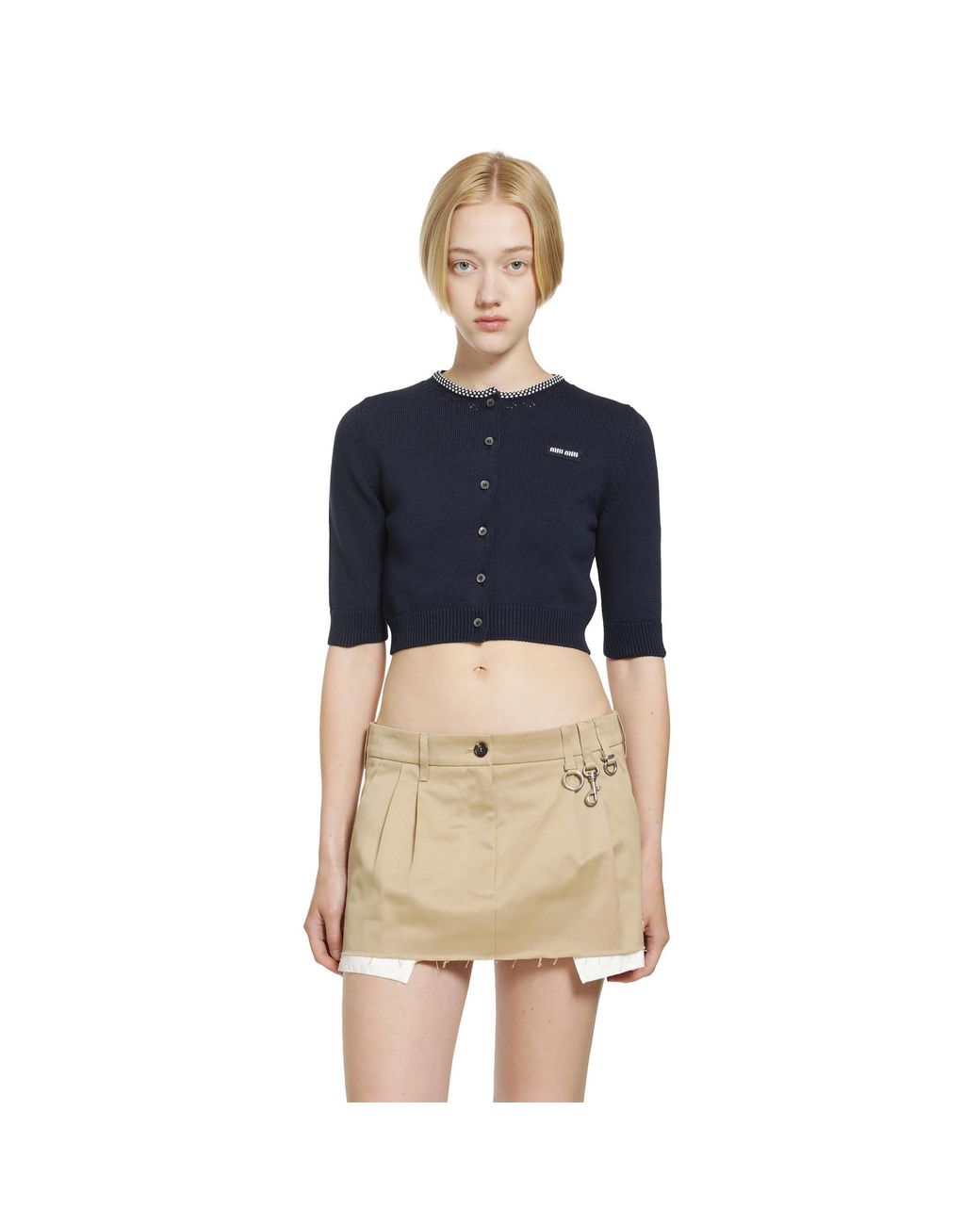Miu Miu Blue Cotton Cropped Cardigan