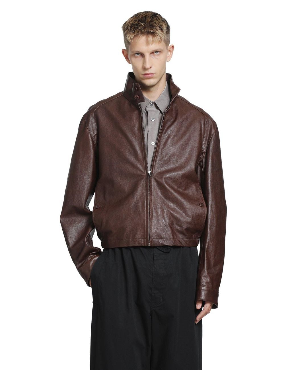 Lemaire Brown Leather Harrington Jacket for men