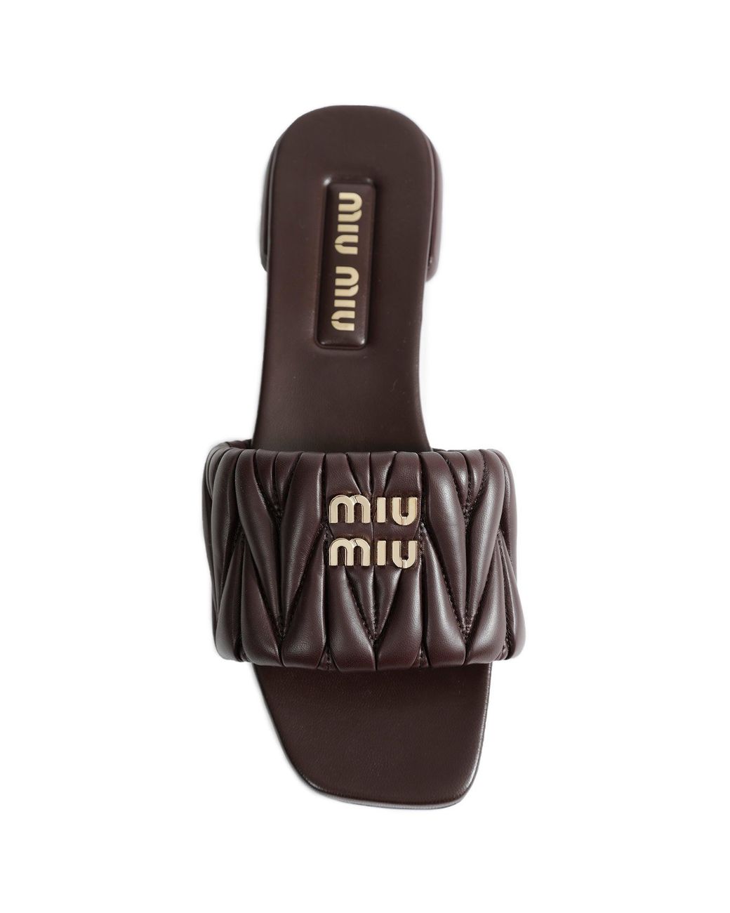 Miu Miu Brown Matelassé Nappa Leather Slides