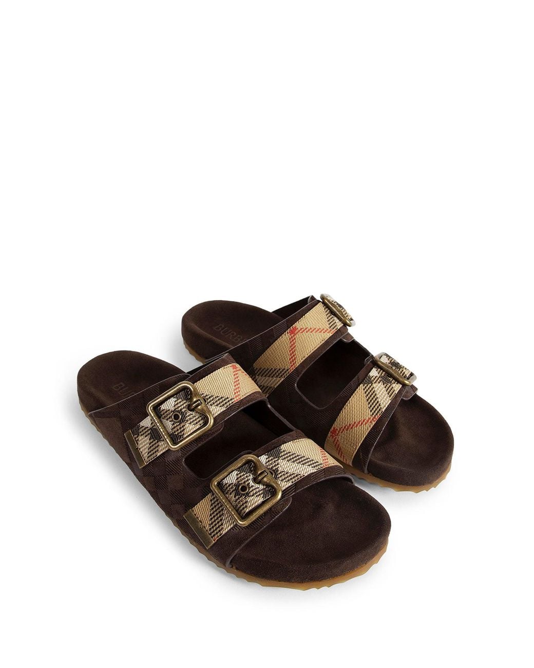 Burberry Brown Double Bouckle Checked Sandals