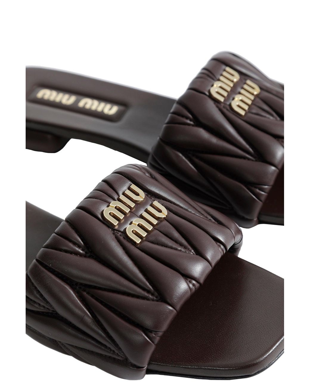 Miu Miu Brown Matelassé Nappa Leather Slides